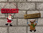 Metalen Kerstdecoratie hanger "welcome"- Set van 2 stuks - Kerstman/Rendier - meerkleurig - hoogte 28 x 20 x 1 cm - Woonaccessoires - Decoratieve hangers - Kerstaccessoires
