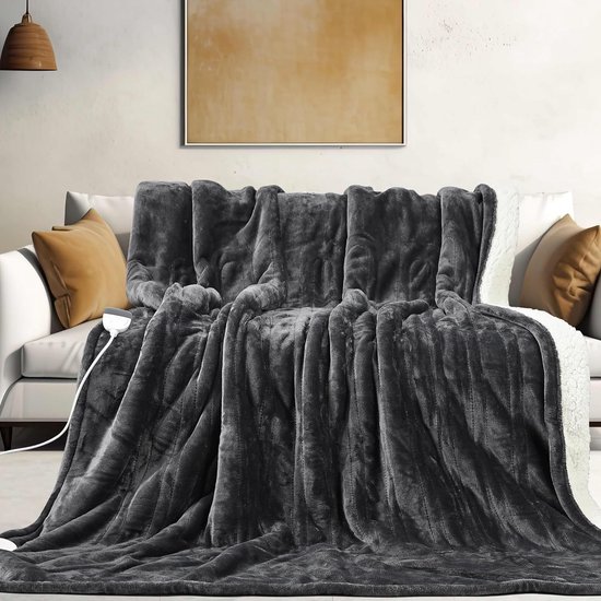Elektrische deken met automatische uitschakeling, 180 × 130 cm, dubbelzijdig flanel, elektrische warmtedeken, 5 warmtestanden en 4 uur timer, oververhittingsbeveiliging, wasbare knuffeldeken
