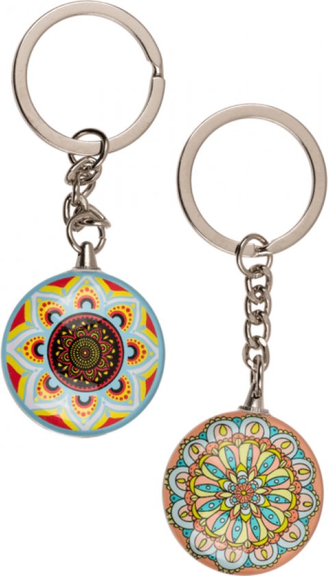 Porte-clés Mandala - double face - cintre sac - mandala - lot de 6 pièces
