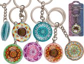 Porte-clés Mandala - double face - cintre sac - mandala - lot de 6 pièces