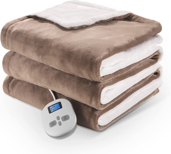 Elektrische deken 200 × 150 cm met 10 warmtestanden en 12 uur automatische uitschakeling, tijdsinstelling en oververhittingsbeveiliging, warmtedeken voor thuis en op kantoor