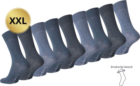 9 paar - XXL - Herensokken - Drukvrije boord - Comfortabele sokken - Niet knellende sokken - Jeansblauw-mix - Maat 47-50