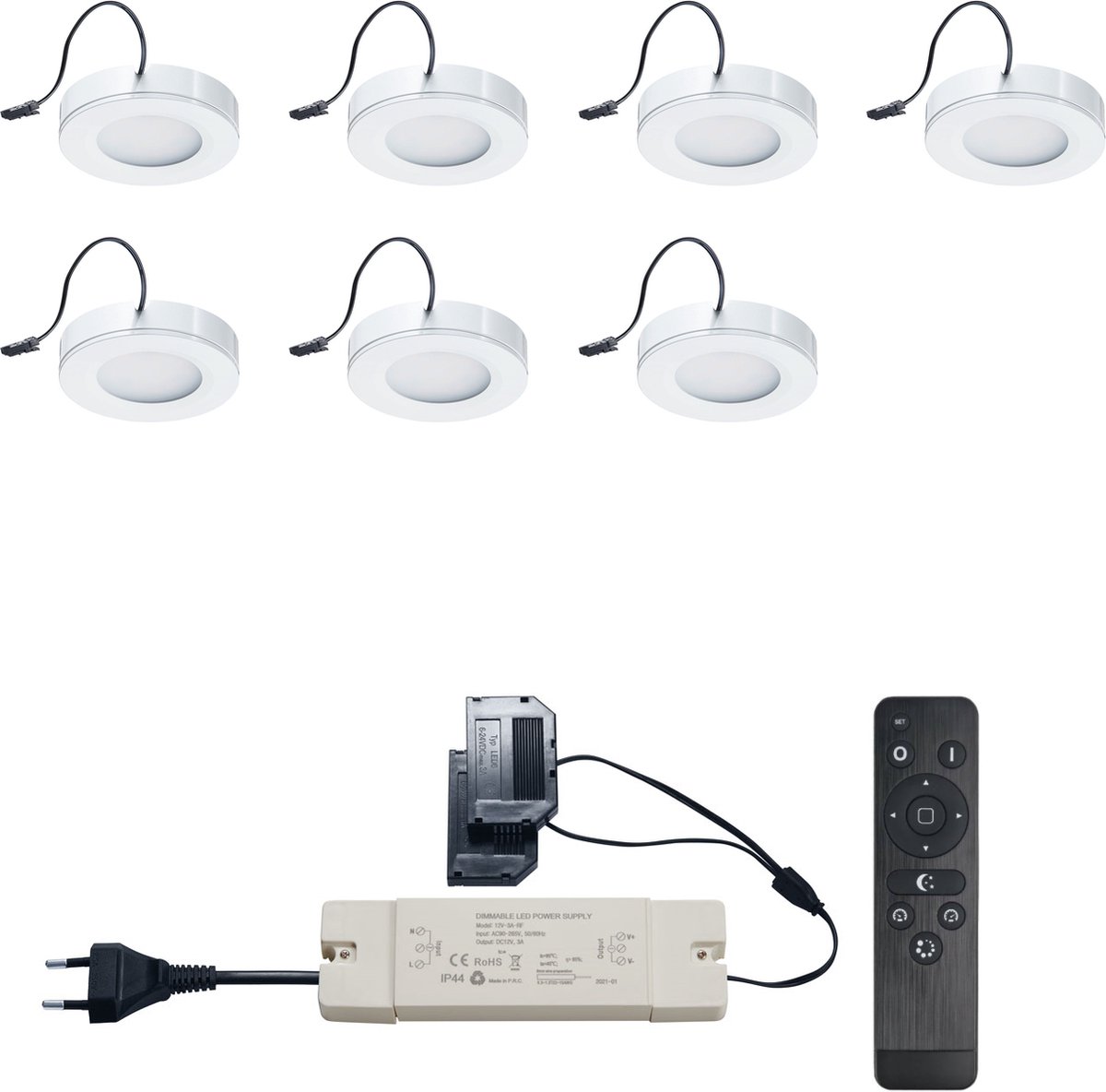 Ledisons Adria 7 witte LED opbouwspots met afstandsbediening dimbaar 3 jaar garantie 2700K (extra warm-wit) 200 Lumen 3W IP44