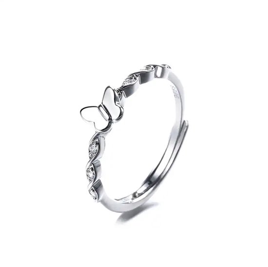 Ring dames - verstelbaar - vlinder - zilverkleurig - Zirkonia - cadeau voor vrouw - Liefs Jade