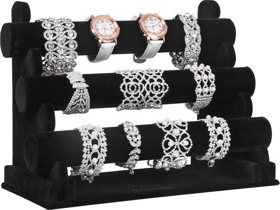 Nieuw sieradenrek kledingrek voor horloges armband fluweel armbandstandaard zwart JDS008
