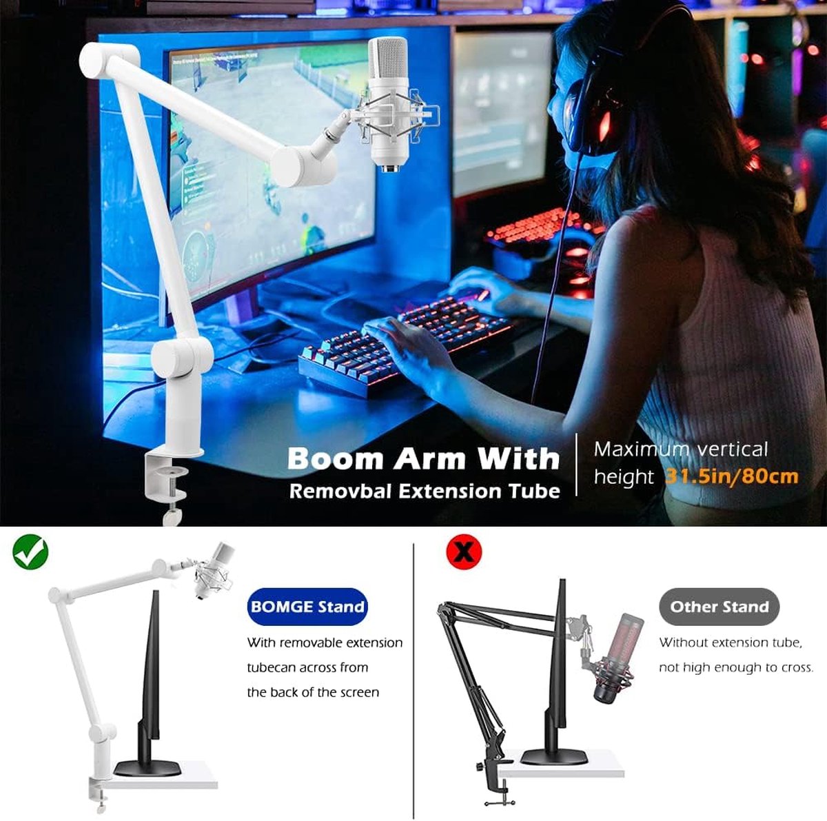 Verstelbare Boom Arm Microfoonstandaard voor Podcasting en Streaming - Heavy Duty Schaararm met Kabelbeheer
