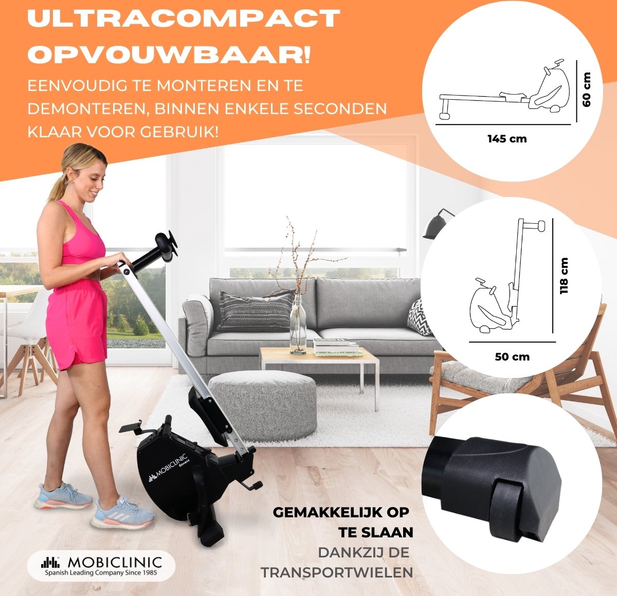 Mobiclinic Roeitrainer Magnetische Weerstand Zwart 120 kg - afbeelding 2