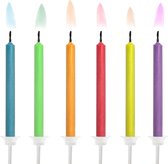 PARTYDECO - 6 verjaardagskaarsjes met gekleurde vlam - Decoratie > Kaarsjes