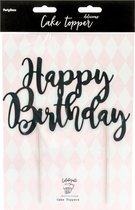 Partydeco - Cake Topper Happy Birthday zwart