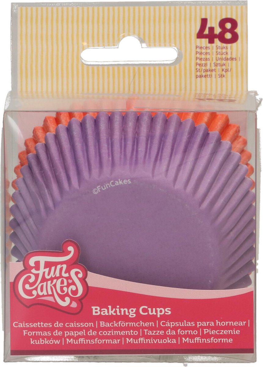 FunCakes Baking Cups Papier - Paars / Oranje - 48 Stuks - Cupcake en Muffin Vormpjes