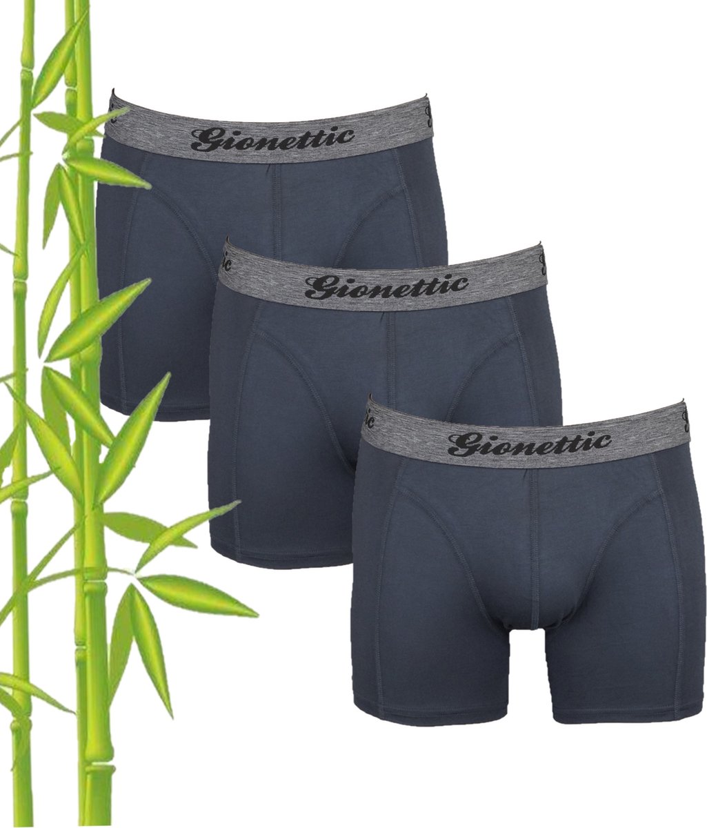 Gionettic 3-Pack Heren boxershorts Bamboe Antraciet - Maat 3XL