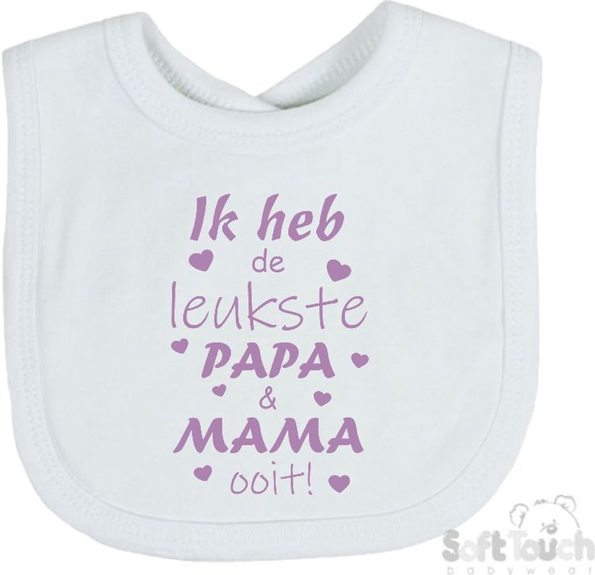 Goedkoopste Soft Touch Slabber Slabbetje Slab Ik heb de leukste papa & mama ooit! Unisex Katoen Wit/lila Maat 33x22 Cm
