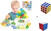 Tetra Tower Balans Spel 32 PCS + Cadeau Cube 4 x 4 + Cube 3 x 3 - Balance Bord- Tetris Tower Spel - Educatief Speelgoed - 3D Bouwpuzzel - Bouwset - Interactief Architectuur toys - Kleurrijke Bouwstenen - Creatief Speelgoed - Cognitieve Ontwikkeling