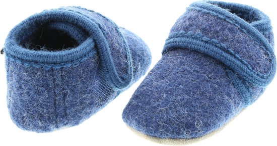 CELAVI Baby-Wollhausschuhe – Rutschfeste Ledersohle, Weiches Merino, Grau Meliert