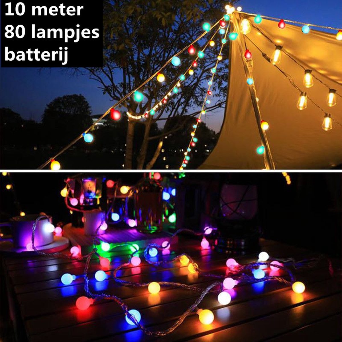 Guirlande Lumineuse LED Boule 10m pour tente de camping en plein