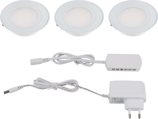 Kastverlichting - 3-pack - LED inbouwspots met adapter - 1.5 watt - 3000K modern warm wit - Keukenverlichting onderbouw led