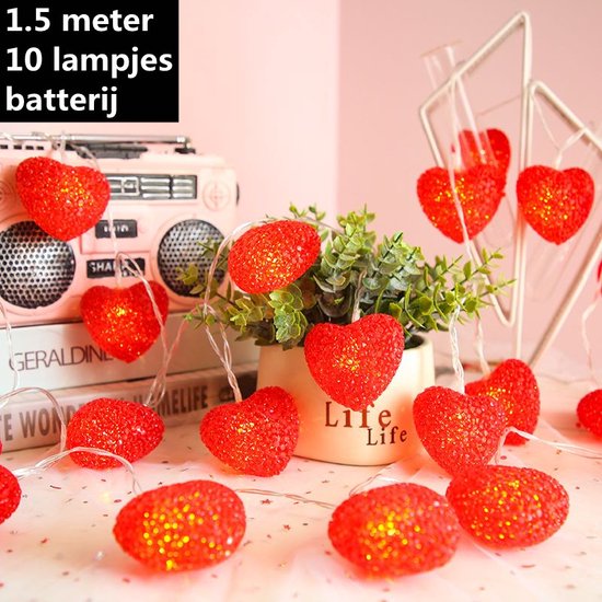 Guirlande lumineuse LED love - Guirlande lumineuse en forme de coeur pour occasions romantiques - alimentée par batterie - 1,7 mètres 10 lumières - rouge