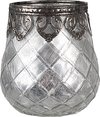 Clayre & Eef Theelichthouder Ø 9x11 cm Zilverkleurig Glas Waxinelichthouder
