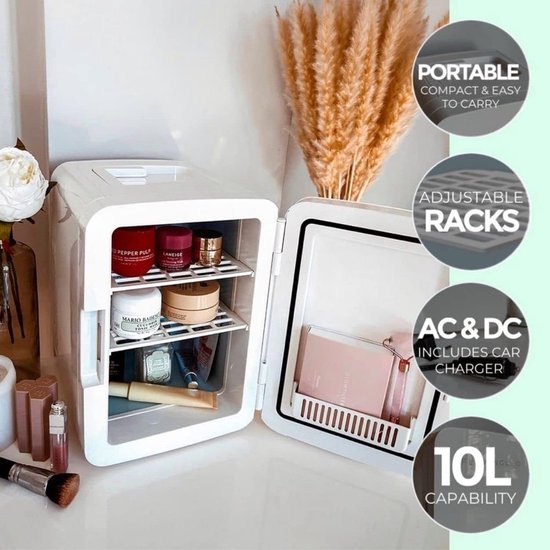 Kleine Koelkast - 10L Koelkast, Mini Koelkast 12V/220V, Koeling en Verwarming Functies, Minikoelkasten Voor Kamers, Auto Koelkast, Mini Cosmetische Koelkast, Skincare Fridge — afbeelding 2