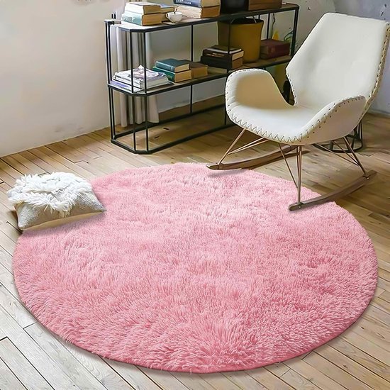 Pluche tapijt, super zacht faux pluizig fluweel, moderne pluizige binnentapijten, lang haar, vacht-look, gezellige bedmat, bankmat (roze, 120 x 120 cm)
