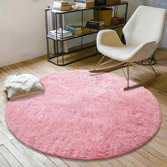 Kinderkamertapijt baby speeltapijt 3D look High Low Effect leeuw Cream grijs wit maat 80 cm rond - Vloerkleed kinderkamer