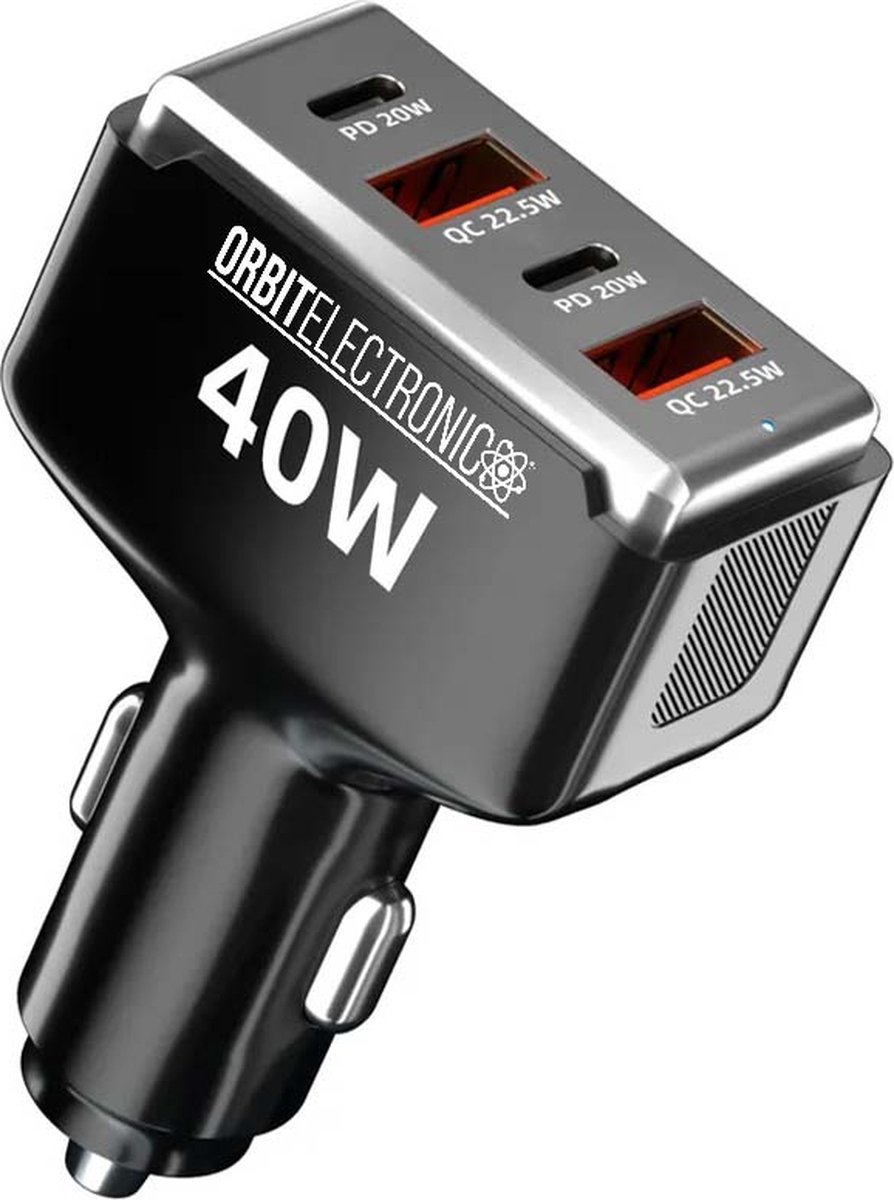 Orbit Electronic 4-poorts USB/USB-C Auto lader - QC3.0 - 40W - 3.1A/5V - PD-2A2C60 - Zwart