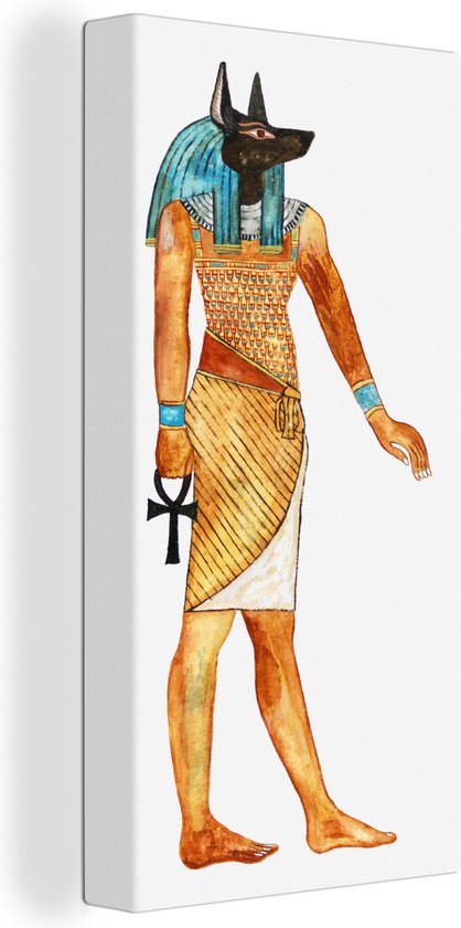 Canvas schilderij 80x160 cm - Wanddecoratie Illustratie van oude Egyptische god Anubis - Muurdecoratie woonkamer - Slaapkamer decoratie - Kamer accessoires - Schilderijen