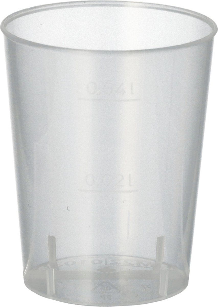 SHOTGLAASJES 40ML STEVIG PP RECYCLED onbreekbaar!! 100 stuks reusable.