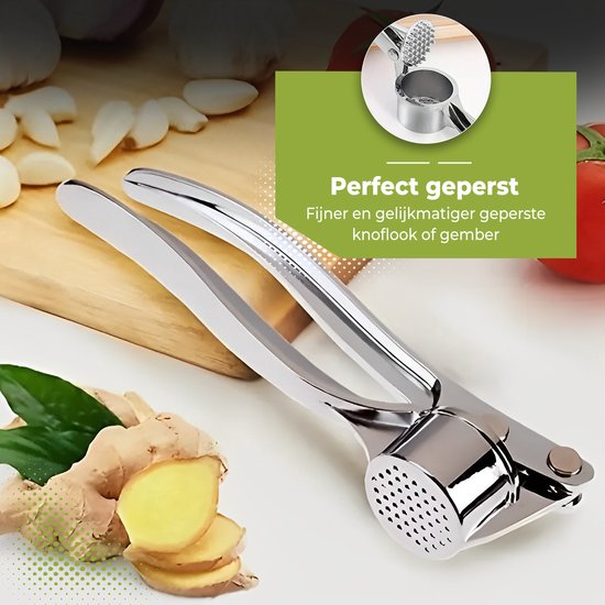 HI NATURE™ Presse-ail en acier inoxydable - Presse-ail/Presse-gingembre - Presse-ail - Presse-ail à poignée ergonomique - Passe au lave-vaisselle | Ovale, argent