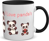 Akyol - i love panda's koffiemok - theemok - zwart - Panda - dieren liefhebbers - leuke cadeau voor iemand die van houdt van panda's - verjaardagscadeau - kado - gift - 350 ML inhoud