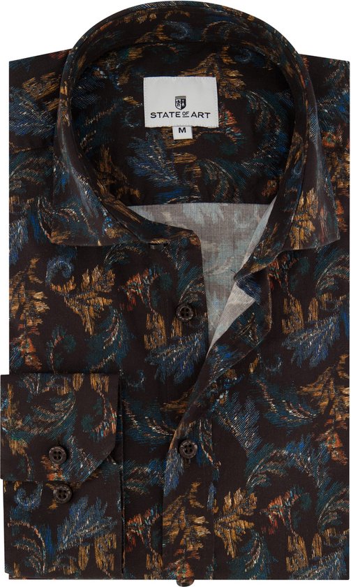State of Art Overhemd donkerbruin geprint