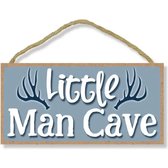 Bo & Mila - Little Man Cave - Houten Bordje - Blauw - Babykamer - Kinderkamer - Baby Jongen - Wanddecoratie