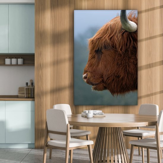 Gros plan sur toile écossais highlander 2cm 80x120 cm - Tirage photo sur toile (Décoration murale salon / chambre) / Animaux sauvages Peintures sur toile