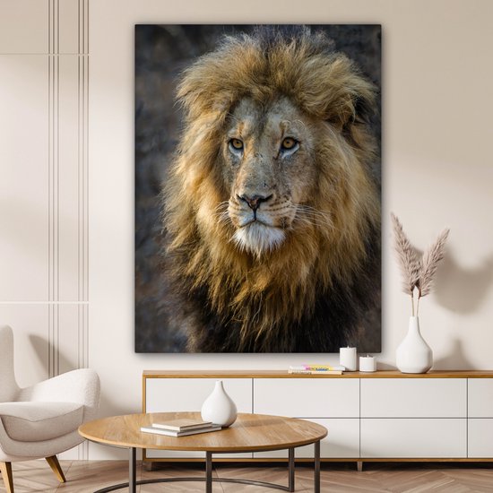 Toile Peinture Lion - Portrait - Sauvage - 120x160 cm - Décoration murale XXL