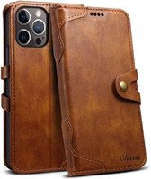 Mobiq - Vintage Lederen Wallet Hoesje iPhone 15 Pro - donkerbruin