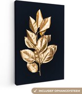 Canvas - Bladeren - Takken - Goud - Wanddecoratie - Canvas schilderijen - Canvasdoek - Woonkamer - 40x60 cm