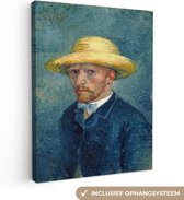 Canvas schilderij 120x160 cm - Wanddecoratie Zelfportret met hoed - Vincent van Gogh - Muurdecoratie woonkamer - Slaapkamer decoratie - Kamer accessoires - Schilderijen