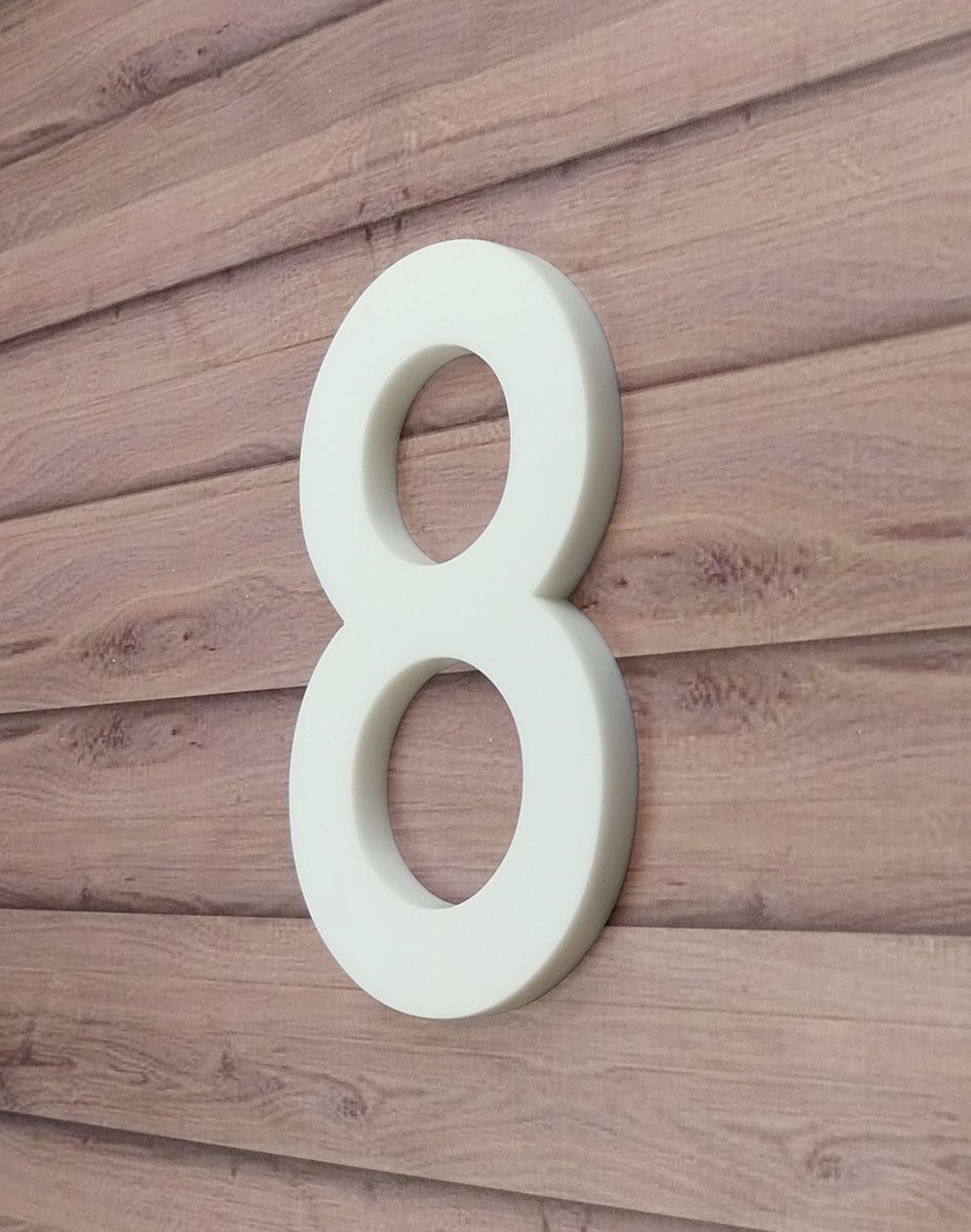 Nambo - Huisnummer wit nr. 8 - cijfer 15cm hoog - 8mm dik - kleur wit mat - DIN