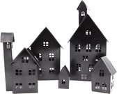 Decoratieve huizen, 5-delige set, lichthuizen van metaal voor tuin, terras, balkon of thuis (zwart)