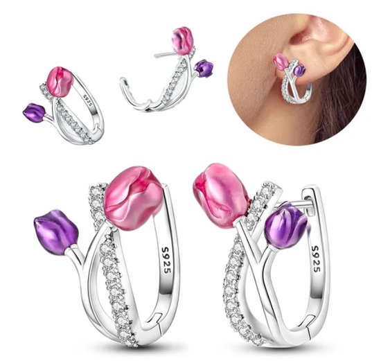 Oorbellen tulpen Sterling zilver925