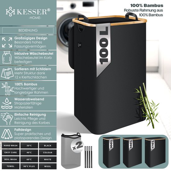 KESSER® Panier à linge avec couvercle pliable, boîte à linge, coffre à linge, panier à