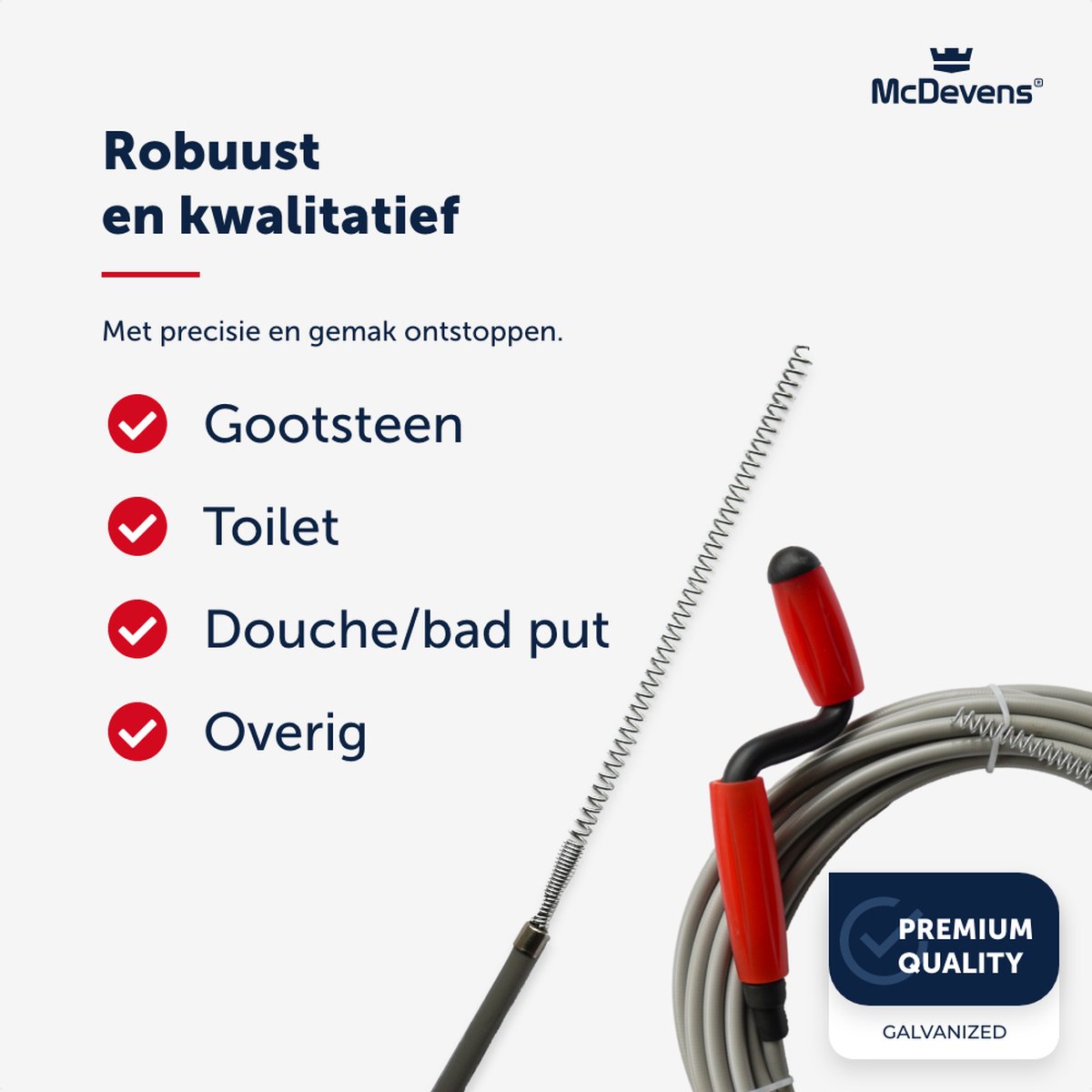 McDevens Ontstoppingsveer 10 Meter 7 6mm Met Coating Rioolveer McDevens Ontstoppingsveer 10 Meter 7 6mm Met Coating Rioolveer