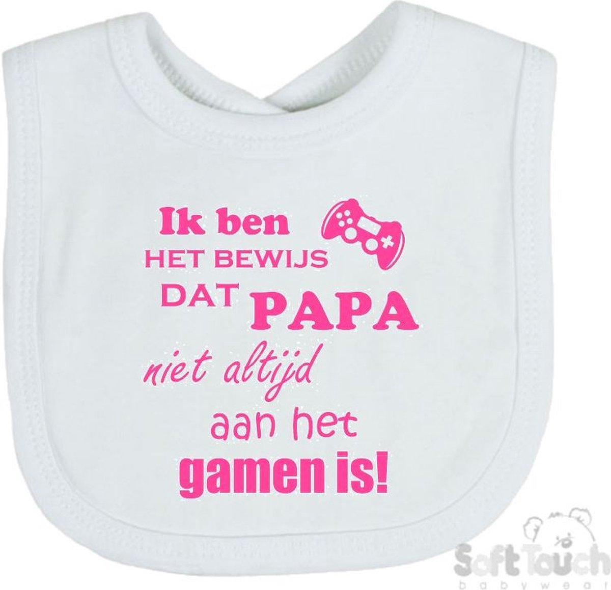 Goedkoopste Soft Touch Slabber Slabbetje Slab Ik ben het bewijs dat papa niet altijd aan het gamen is! Unisex Katoen Wit/roze Maat 33x22 Cm