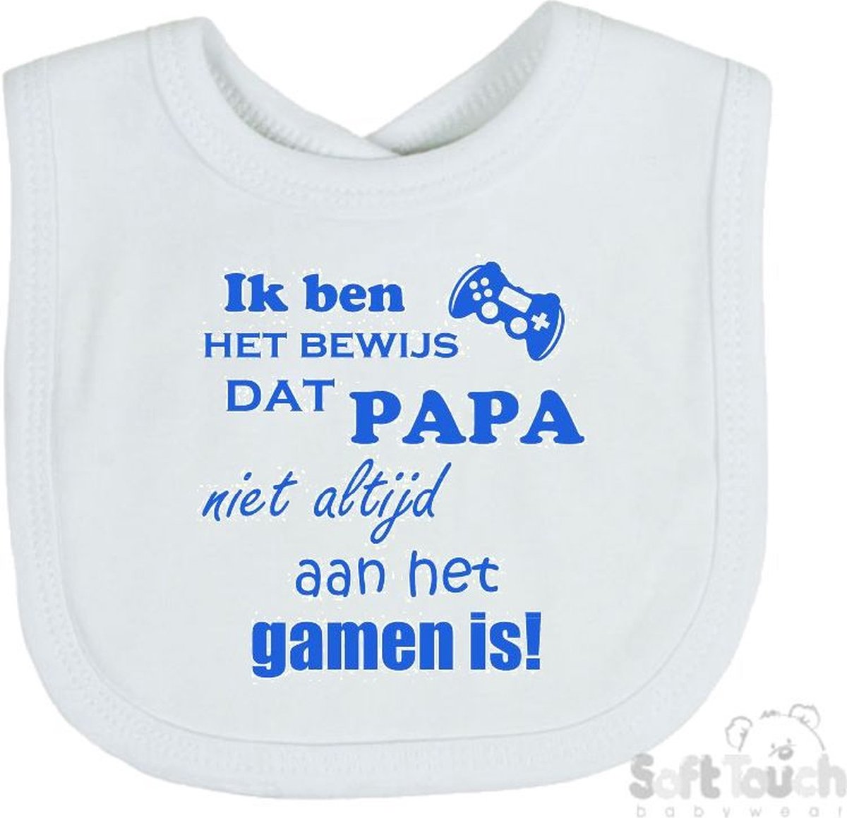 Goedkoopste Soft Touch Slabber Slabbetje Slab Ik ben het bewijs dat papa niet altijd aan het gamen is! Unisex Katoen Wit/blauw Maat 33x22 Cm