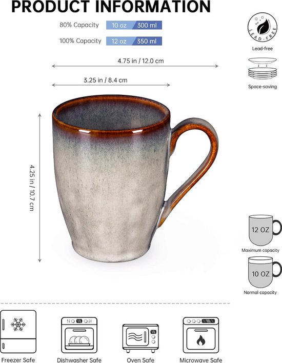 Lot De 4 Tasses Cappuccino Vicrays Avec Soucoupes – Céramique Bleu étoilé 185 Ml, Pour Café Latte Moka Thé