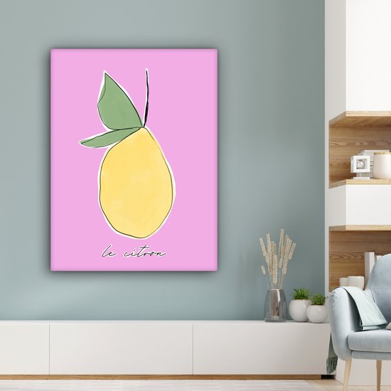 Canvas Schilderij Citroen - Fruit - Pastel - 90x120 cm - Wanddecoratie
