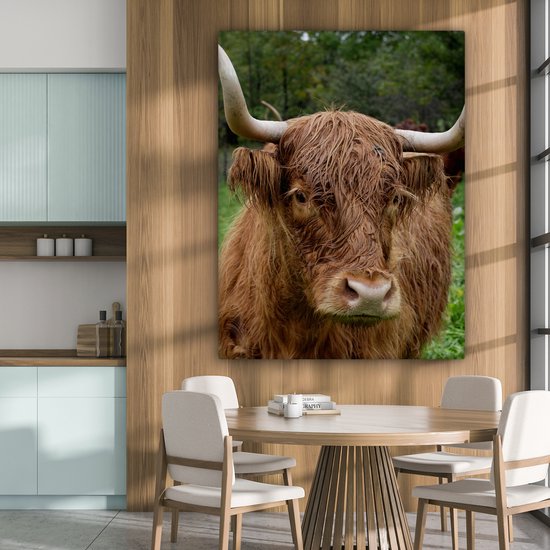 Tableau sur toile Highlander écossais - Animaux - Herbe - 120x160 cm - Décoration murale XXL