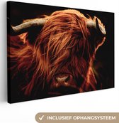 Canvas - Schotse hooglander schilderij - Close up - Dierenkop - Zwart - Koe - Schilderijen woonkamer - Foto op canvas - Kamer decoratie - 30x20 cm