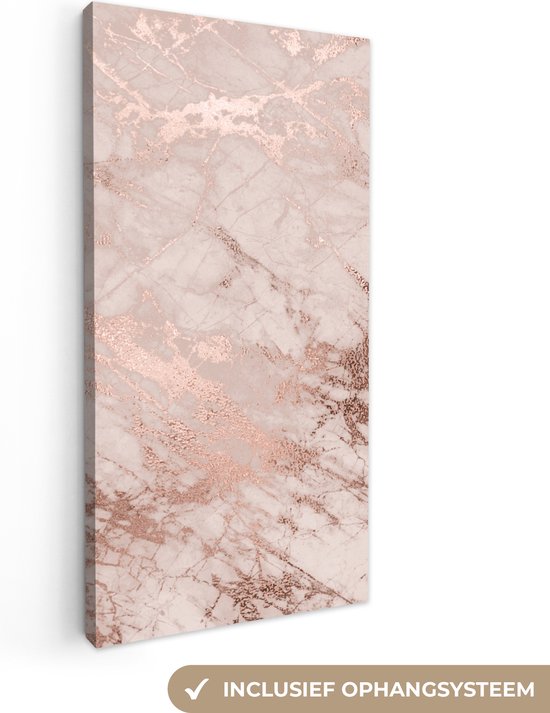 Canvas Schilderij Marmer - Roze - Luxe - Marmerlook - Glitter - Design - 40x80 cm - Wanddecoratie