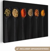 Peinture sur Toile Cuillères - Épices - Zwart - Herbes - Rustique - 140x90 cm - Décoration murale